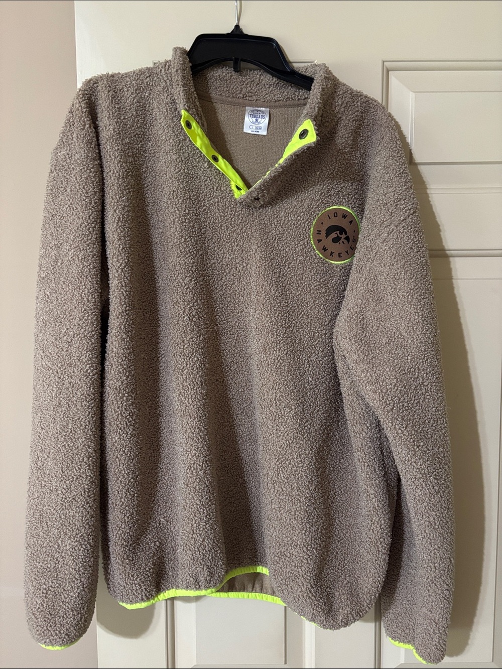 Rivalry Threads Taupe Sherpa Pullover with Neon Trim